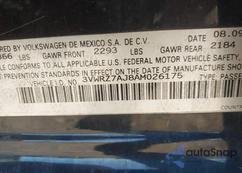 2010 Volkswagen Jetta Se z USA, uszkodzony, nr VIN 3VWRZ7AJ8AM026175